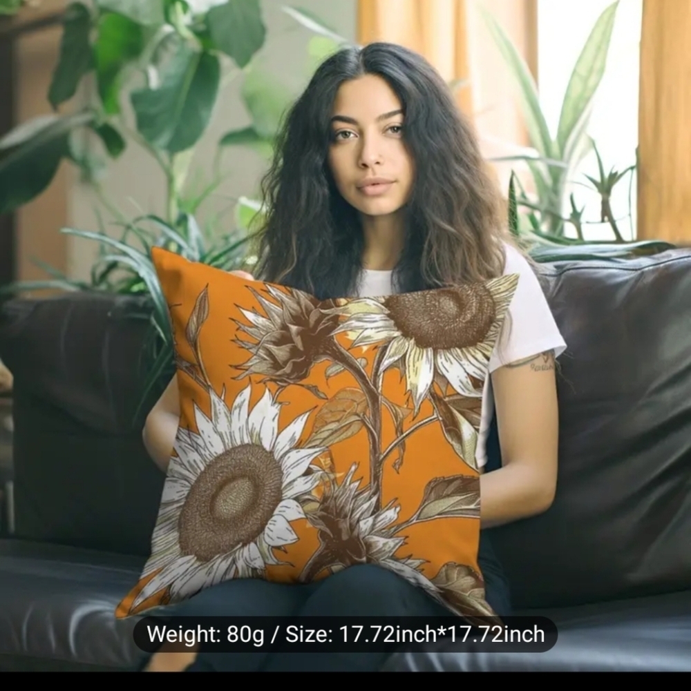 New Home Decor Orange Sun Flowers Cover Pillow - Picture 5 of 6